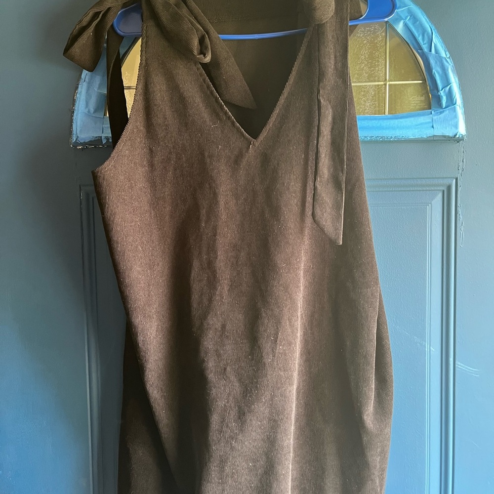 Brown Sleeveless Dress with Bow Detail